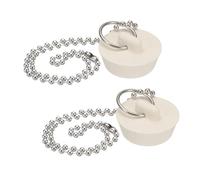 sourcing map 2Pcs Drain Stoppers, Rubber Bathtub Stopper Sink Plugs Caps with Hanging Ring and 15" Bead Chains for Bathtub Kitchen Bathroom (White - 1.24" to 1.34")