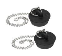 sourcing map 2Pcs Drain Stoppers, Rubber Bathtub Stopper Sink Plugs Caps with Hanging Ring and 15" Bead Chains for Bathtub Kitchen Bathroom (Black - 1-3/8" to 1-1/2")