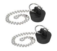 sourcing map 2Pcs Drain Stoppers, Rubber Bathtub Stopper Sink Plugs Caps with Hanging Ring and 15" Bead Chains for Bathtub Kitchen Bathroom (Black - 7/8" to 1")