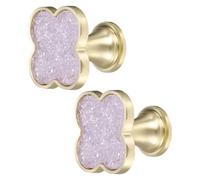 sourcing map 2Pcs Drawer Knobs, Zinc Alloy Decorative Four-Leaf Pull Handles with Screws for Furniture Dresser Wardrobe Cupboard, Crystal Purple