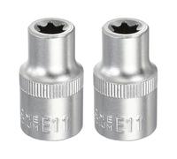 sourcing map 2pcs E-Torx Socket 1/2" Drive E11 Star Metric Socket 1.5" Length External Torx Shallow Sleeve 35K Alloy Steel Chrome 6 Point Spline Sleeve for Auto Repairs