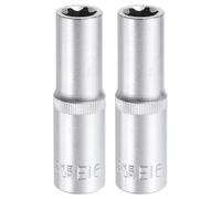 sourcing map 2pcs E-Torx Socket 1/2" Drive E16 External Torx Deep Socket CR-V 6 Point Spline Socket External Torque Star Female Bit Socket for Auto Repairs Home Maintenance DIY Hand-Making