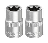 sourcing map 2pcs E-Torx Socket 1/2" Drive E18 Star Metric Socket 1.5" Length External Torx Shallow Sleeve 35K Alloy Steel Chrome 6 Point Spline Sleeve for Auto Repairs