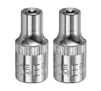 sourcing map 2pcs E-Torx Socket 1/4" Drive E5 External Torx Deep Socket CR-V 6 Point Spline Socket Star Female Bit Socket for Auto Repairs Home Maintenance DIY Hand-Making 1" Length