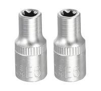 sourcing map 2pcs E-Torx Socket 1/4" Drive E6 Star Metric Socket 1" Length External Torx Shallow Sleeve 35K Alloy Steel Chrome 6 Point Spline Sleeve for Auto Repairs