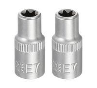 sourcing map 2pcs E-Torx Socket 1/4" Drive E7 Star Metric Socket 1" Length External Torx Shallow Sleeve 35K Alloy Steel Chrome 6 Point Spline Sleeve for Auto Repairs