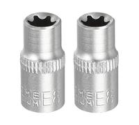 sourcing map 2pcs E-Torx Socket 1/4" Drive E8 Star Metric Socket 1" Length External Torx Shallow Sleeve 35K Alloy Steel Chrome 6 Point Spline Sleeve for Auto Repairs