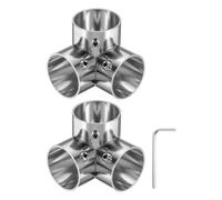 sourcing map 2Pcs Elbow Corner Cross Structural Pipe Connectors 3 Way End Rails Clamp with Wrench Stainless Steel Corner Pipe Fittings for DIY Shelf Garden Support 1" Fit Pipe Dia, Silvery