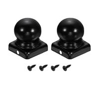 sourcing map 2Pcs Fence Post Caps, 40mm/1.57-inch Square Waterproof Ball Top Dome Iron Post Cap Cover with Screw Fit for Outdoor Metal Wood Fence Deck Mailbox Patio, Black