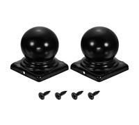 sourcing map 2Pcs Fence Post Caps, 80mm/3.15-inch Square Waterproof Ball Top Dome Iron Post Cap Cover with Screw Fit for Outdoor Metal Wood Fence Deck Mailbox Patio, Black