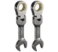 sourcing map 2Pcs Flex Head Stubby Ratcheting Combination Wrench 13mm Metric 72-Teeth CR-V Steel Nickel Plated Flex-Head Ratchet Wrench for Fasteners Nut Bolt
