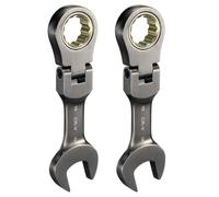 sourcing map 2Pcs Flex Head Stubby Ratcheting Combination Wrench 19mm Metric 72-Teeth CR-V Steel Nickel Plated Flex-Head Ratchet Wrench for Fasteners Nut Bolt