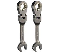 sourcing map 2Pcs Flex Head Stubby Ratcheting Combination Wrench 9mm Metric 72-Teeth CR-V Steel Nickel Plated Flex-Head Ratchet Wrench for Fasteners Nut Bolt