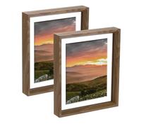 sourcing map 2Pcs Floating Frame, 10 x 8 Inch Natural Wood Pictures Frames for Pressed Flowers Standing Wall Hanging Picture Collection, Walnut