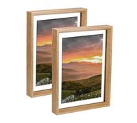 sourcing map 2Pcs Floating Frame, 12 x 8 Inch Natural Wood Pictures Frames for Pressed Flowers Standing Wall Hanging Picture Collection, Wood Tone