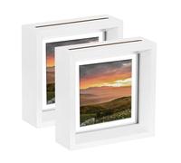sourcing map 2Pcs Floating Frame, 4 x 4 Inch Natural Wood Pictures Frames for Pressed Flowers Standing Wall Hanging Picture Collection, White