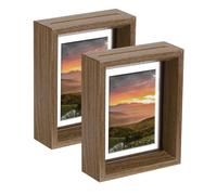 sourcing map 2Pcs Floating Frame, 5 x 4 Inch Natural Wood Pictures Frames for Pressed Flowers Standing Wall Hanging Picture Collection, Walnut