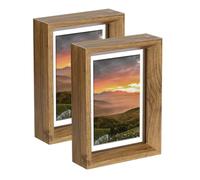 sourcing map 2Pcs Floating Frame, 6 x 4 Inch Natural Wood Pictures Frames for Pressed Flowers Standing Wall Hanging Picture Collection, Natural Wood