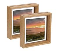sourcing map 2Pcs Floating Frame, 6 x 6 Inch Natural Wood Pictures Frames for Pressed Flowers Standing Wall Hanging Picture Collection, Wood Tone