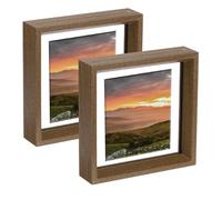 sourcing map 2Pcs Floating Frame, 6 x 6 Inch Natural Wood Pictures Frames for Pressed Flowers Standing Wall Hanging Picture Collection, Walnut