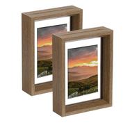 sourcing map 2Pcs Floating Frame, 7 x 5 Inch Natural Wood Pictures Frames for Pressed Flowers Standing Wall Hanging Picture Collection, Walnut