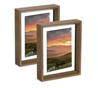 sourcing map 2Pcs Floating Frame, 8 x 6 Inch Natural Wood Pictures Frames for Pressed Flowers Standing Wall Hanging Picture Collection, Walnut