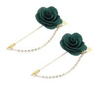 sourcing map 2Pcs Flower Lapel Stick Brooch Pin with Gold Leaf Brooch Satin Tassel Chain Dangling Handmade Boutonnieres Pins for Suit Collar Wedding Party, Dark Green