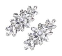 sourcing map 2Pcs Flower Rhinestone Applique, 3.15" x 1.57" Iron on Rhinestone Patch Sparkling Crystal Applique for Clothes Jeans Jackets Bags Bridal Wedding, Silver