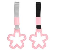 sourcing map 2Pcs Flower Shaped Car Handle Straps Rear Bumper Warning Ring Decor Train Bus Flower Handle Hand Strap Drift for Car SUV Bus, Pink-White/Pink-Black