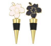 sourcing map 2Pcs Flower Wine Stopper, Reusable Wine Stoppers Airtight Leak-Proof Bottle Plugs Liquor Saver Beer Beverage Glass Bottles Stopper for Bar Party Home Decor, Gold White/Black
