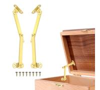 sourcing map 2Pcs Folding Lid Support Hinges, 3.5" Left and Right Side Lift Up Stay Hinge Brass Rotatable Hinges for Cabinet Wardrobe Wooden Jewelry Box Cupboard Storage Shelve, Gold Tone