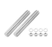 sourcing map 2pcs Fully Threaded Rod, M16 x 100mm 201 Stainless Steel Right Hand Threads Rods with Nuts and Flat Washer Fully Studding Rod Bar for Clamps, Hangers and U-Bolts