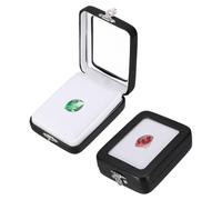 sourcing map 2Pcs Gemstone Display Box, 2.6x3.4x1inch PU Leather Small Diamond Cases Square Jewelry Boxes Container with Sponge Cushions Clear Lids for Gems Coins Ring Crystal, Black