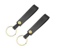 sourcing map 2Pcs Genuine Leather Keychain Blanks, 4.7In Vintage Bulk Rectangle Key Chain Blanks Holder with Key Rings for Home Car Keys DIY Craft Gift, Black