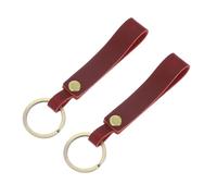 sourcing map 2Pcs Genuine Leather Keychain Blanks, 4.7In Vintage Bulk Rectangle Key Chain Blanks Holder with Key Rings for Home Car Keys DIY Craft Gift, Wine Red