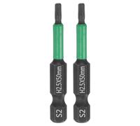 sourcing map 2pcs H2.5 Flat Hex Head Screwdriver Bit 2.5mm Metric Tip 1/4" Hex Shank 50mm (2") Long Magnetic Hexagonal Screw Drill Bit Wrench Black Phosphate S2 Steel Power Driver Socket
