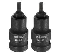 sourcing map 2pcs H4 Hex Bit Socket 55mm/2.17" Length 1/2" Square Drive Metric Extension Impact Bit Power Nut Driver Set S2 Steel Socket Ratchet Wrench Bits, Black