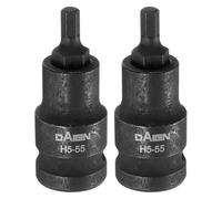 sourcing map 2pcs H5 Hex Bit Socket 55mm/2.17" Length 1/2" Square Drive Metric Extension Impact Bit Power Nut Driver Set S2 Steel Socket Ratchet Wrench Bits, Black