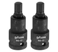 sourcing map 2pcs H8 Hex Bit Socket 55mm/2.17" Length 1/2" Square Drive Metric Extension Impact Bit Power Nut Driver Set S2 Steel Socket Ratchet Wrench Bits, Black