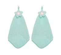 sourcing map 2Pcs Hand Towel, Soft Coral Fleece Hand Towels with Hanging Loop Decorative Flower Pattern Quick-Drying and Washable for Home Bathroom Kitchen, Green