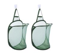 sourcing map 2Pcs Hanging Laundry Hamper Foldable Mesh Laundry Basket with Hooks for Home Storage of Dirty Clothes, Camping Trip, Hotel Use, Dark Green