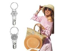 sourcing map 2Pcs Hat Clip for Travel on Bags, Metal Vintage Holder Hands, Free Bag Backpack Clip, Protect Hat from Falling for Hanging on Handbags Totes Luggage, Curlicue Bloom/Dotted Bloom