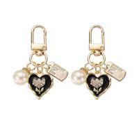 sourcing map 2Pcs Heart Keychain Charm for Women, Metal Cute Heart Tulips & Pearl Purse Bag Charm Keychain Accessories Decor for Keyring Bag Purse Backpack Key Chain (Black/White/Gold)