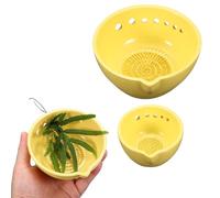 sourcing map 2Pcs Herb Stripper Bowl, Ceramic Garlic Grater Cup Herb Peeling Bowl with 5/7 Different Holes Gardening Gadgets for Chocolates, Garlics, Separating Stems & Leaves, Yellow