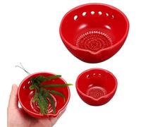 sourcing map 2Pcs Herb Stripper Bowl, Ceramic Garlic Grater Cup Herb Peeling Bowl with 5/7 Different Holes Gardening Gadgets for Chocolates, Garlics, Separating Stems & Leaves, Red