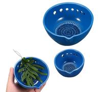 sourcing map 2Pcs Herb Stripper Bowl, Ceramic Garlic Grater Cup Herb Peeling Bowl with 5/7 Different Holes Gardening Gadgets for Chocolates, Garlics, Separating Stems & Leaves, Blue