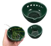sourcing map 2Pcs Herb Stripper Bowl, Ceramic Garlic Grater Cup Herb Peeling Bowl with 5/7 Different Holes Gardening Gadgets for Chocolates, Garlics, Separating Stems & Leaves, Green