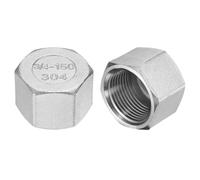 sourcing map 2pcs Hex End Cap 304 Stainless Steel Nut, NPT 3/4" Female Thread Pipe Fitting, Gas Line Water Line Stop Valve Cap Tubing Ends for Plumbing Fittings, Silver Tone