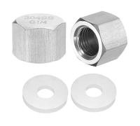 sourcing map 2pcs Hex End Cap 304 Stainless Steel Nut with Washer, G1/4" Female Thread Pipe Fitting, Gas Line Water Line Stop Valve Cap Tubing Ends for Plumbing Fittings, Silver Tone