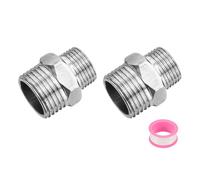 sourcing map 2pcs Hex Nipple Stainless Steel Pipe Fitting G1/2" Male x G3/8" Male Threaded Pipe Adapter Pipe Connector with PTFE Tape for Water, Gas, Fuel Pipeline (Silver Tone, 26mm/1")